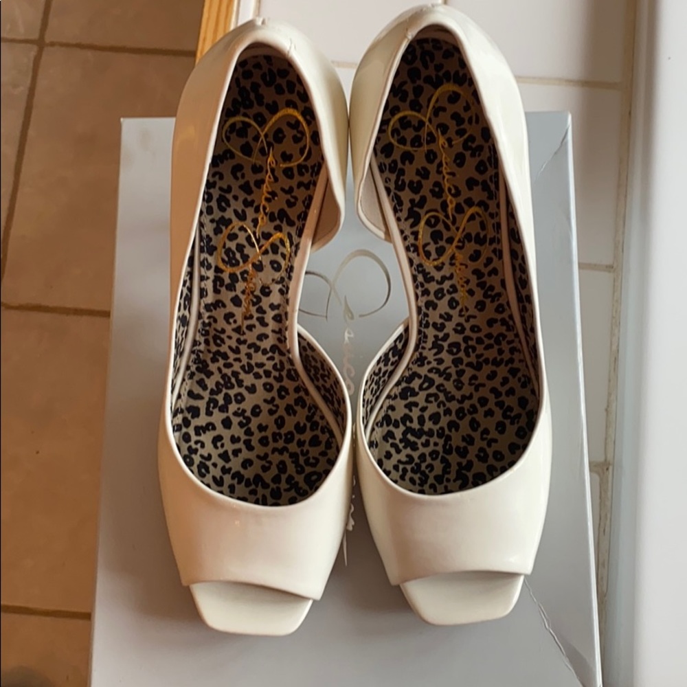 Jessica Simpson white patent pumps